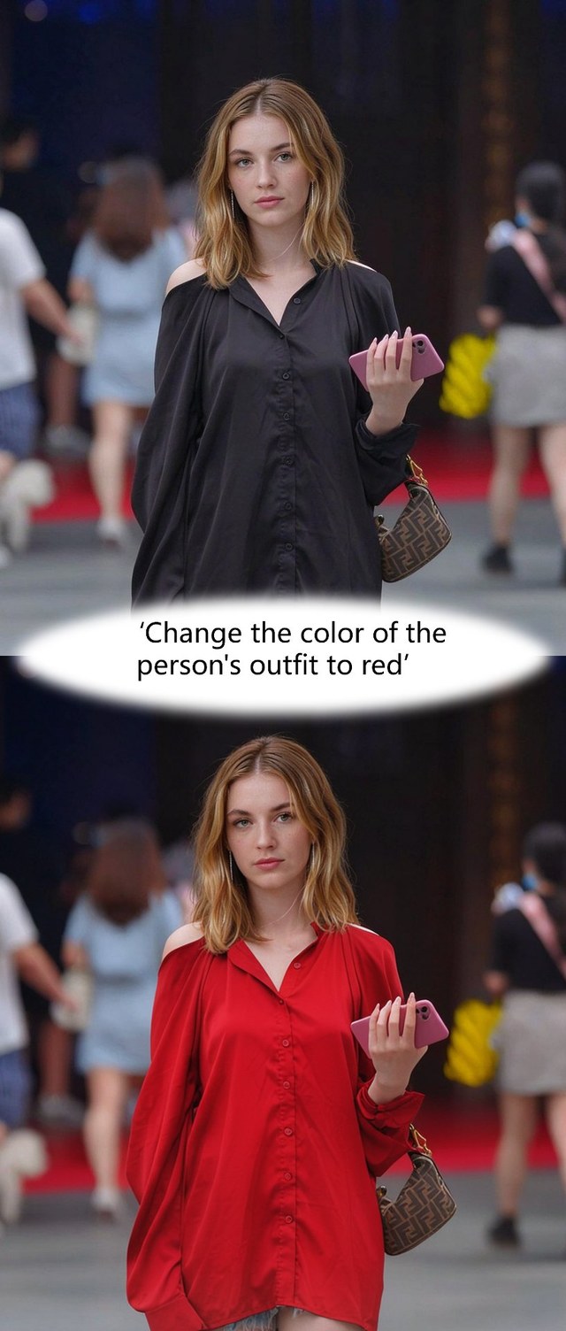 Change the color of the person's outfit to red
